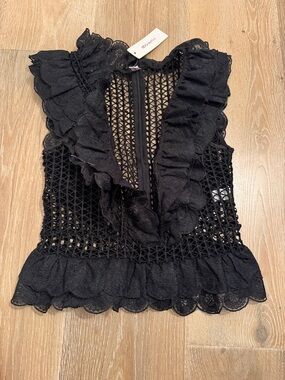 Ruffled Black Crochet Lace Camisole